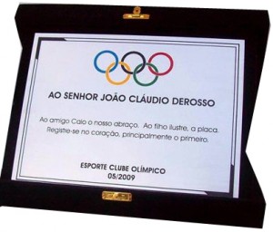 Placa de homenagem S A-10 Destaque Olímpico RJ 